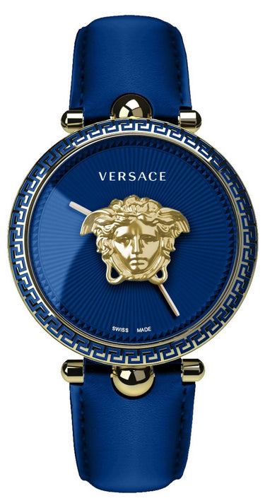 Versace Damen Armbanduhr PALAZZO 39 mm Leder Armband blau VECO021 22